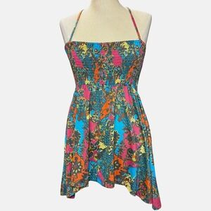 Weavers L Smocked Babydoll Halter Top Colorful Handkerchief Boho Summer Y2K Cute